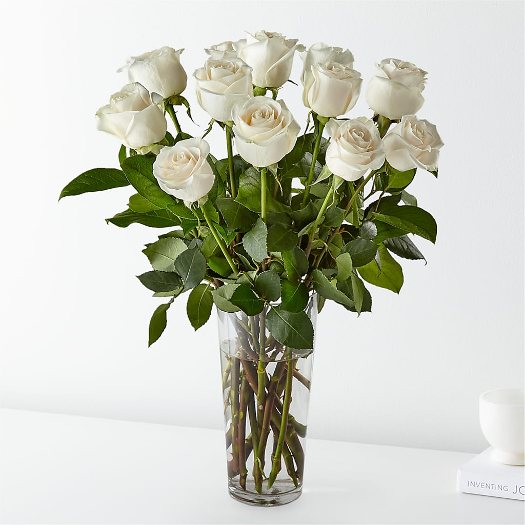 Long Stem White Rose Bouquet – Heartfield Florist, Huntsville TX