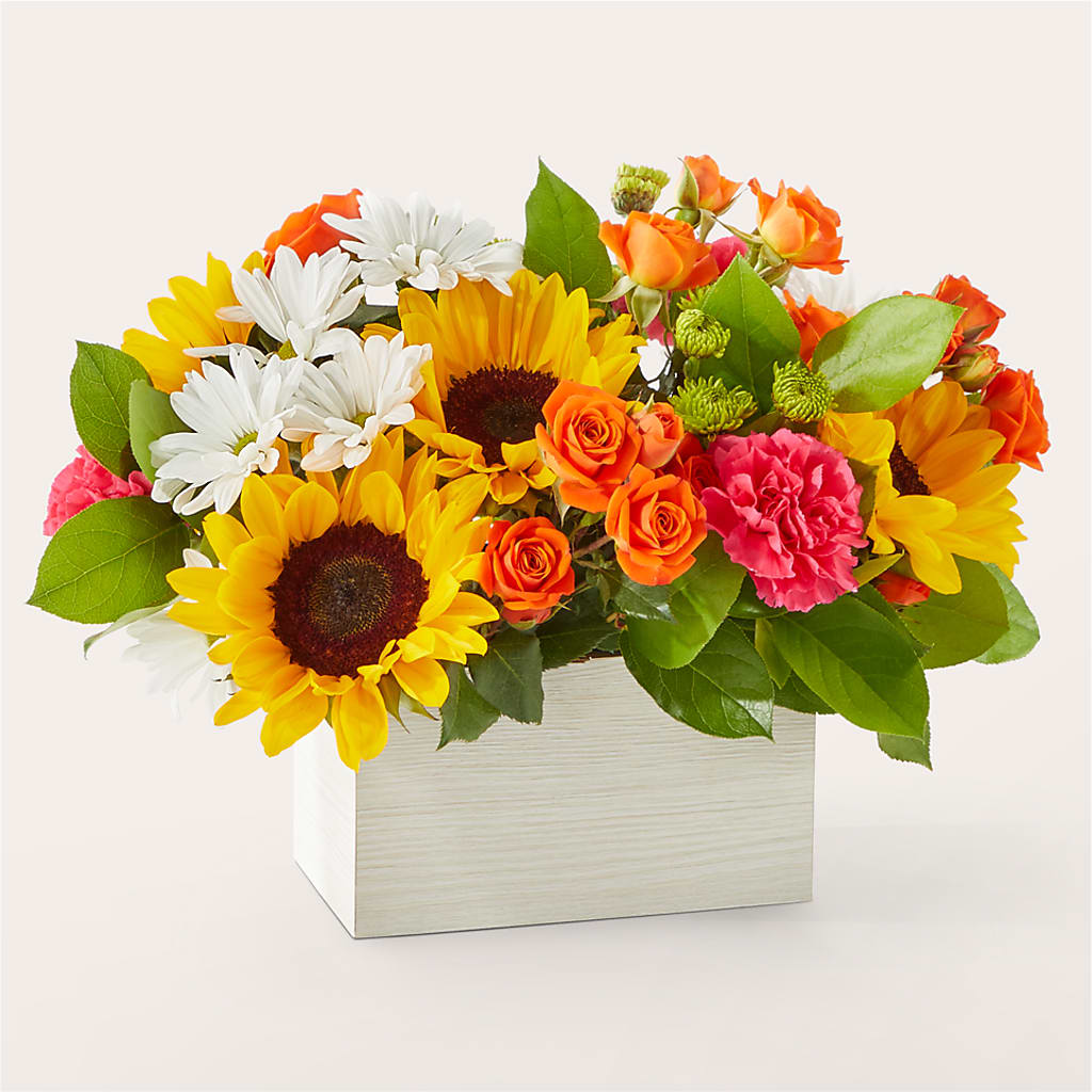 Sun-drenched Blooms Box Bouquet – Heartfield Florist, Huntsville TX