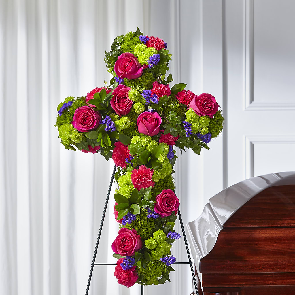 Tribute Rose Floral Cross – Heartfield Florist, Huntsville TX