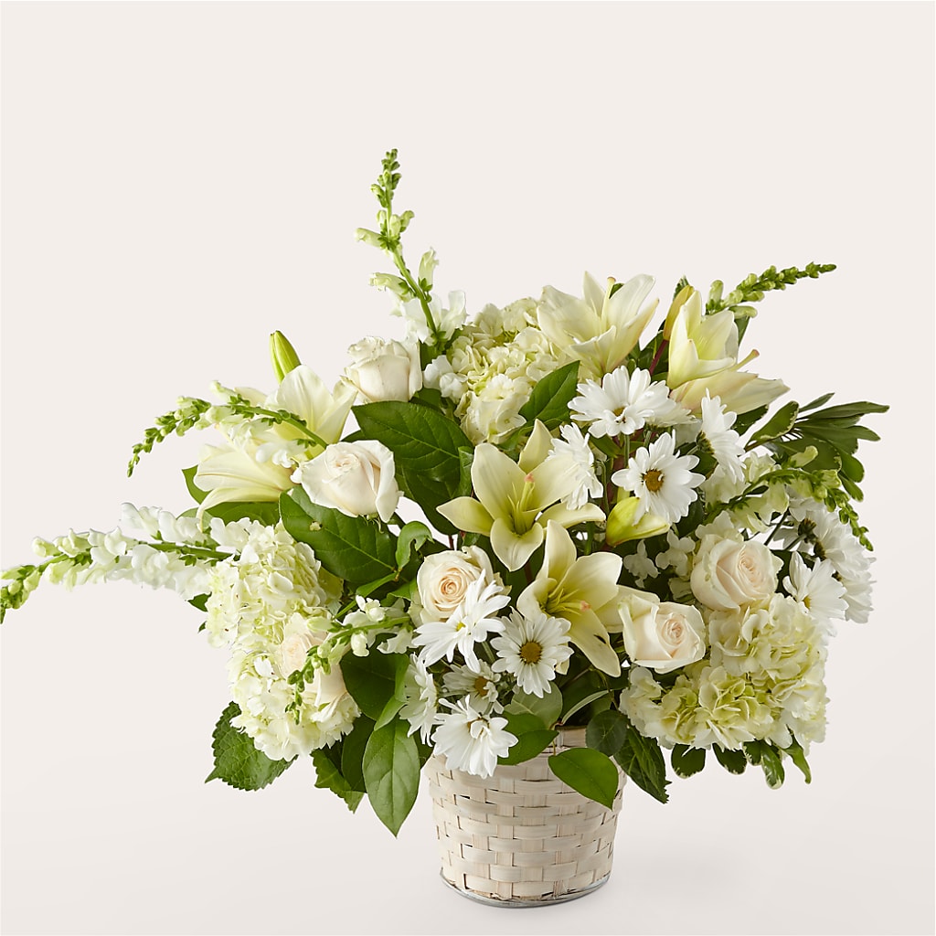 Ivory Elegance Floral Basket – Heartfield Florist, Huntsville TX