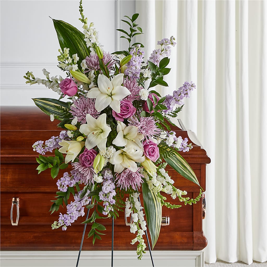 Grateful Hearts Standing Spray – Heartfield Florist, Huntsville TX