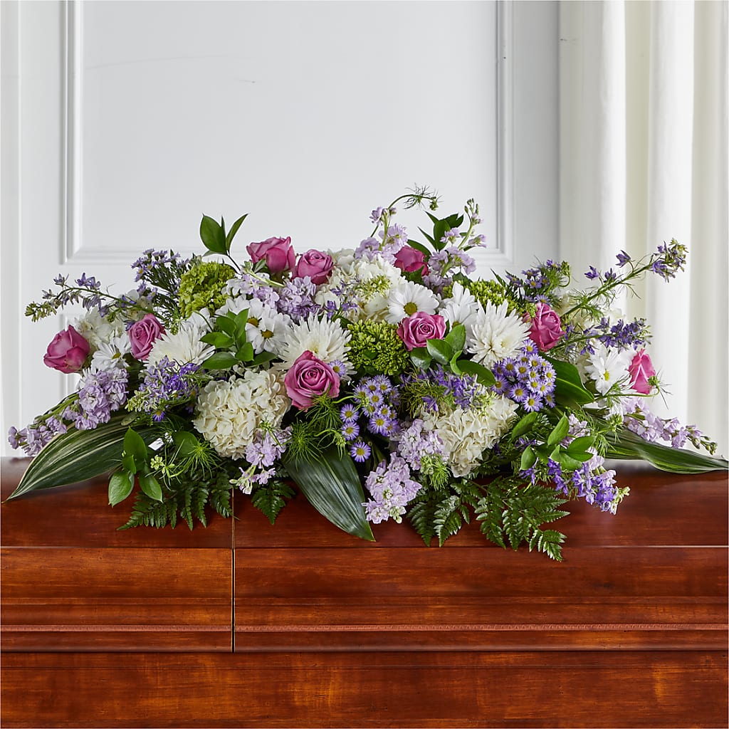 Meadows of Serenity Casket Spray – Heartfield Florist, Huntsville TX