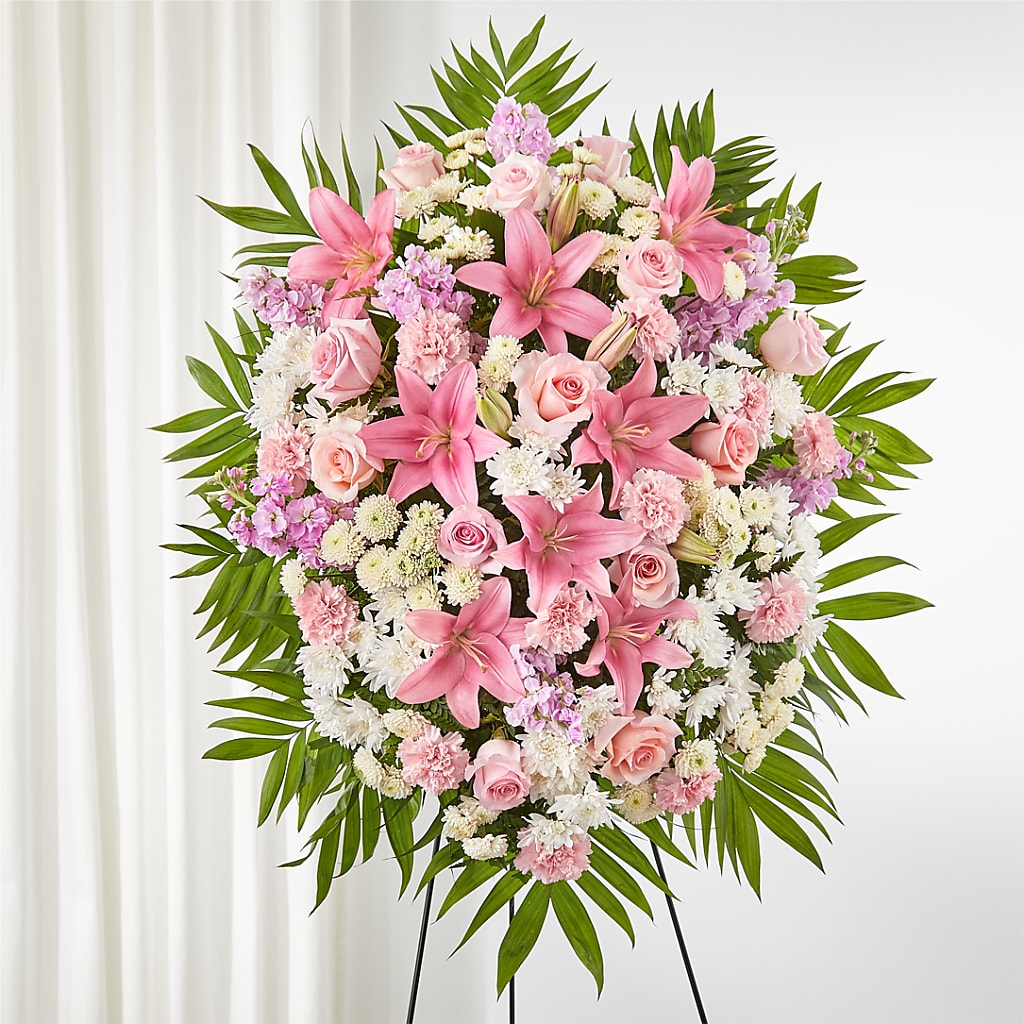 Offering Solace Standing Spray – Heartfield Florist, Huntsville TX