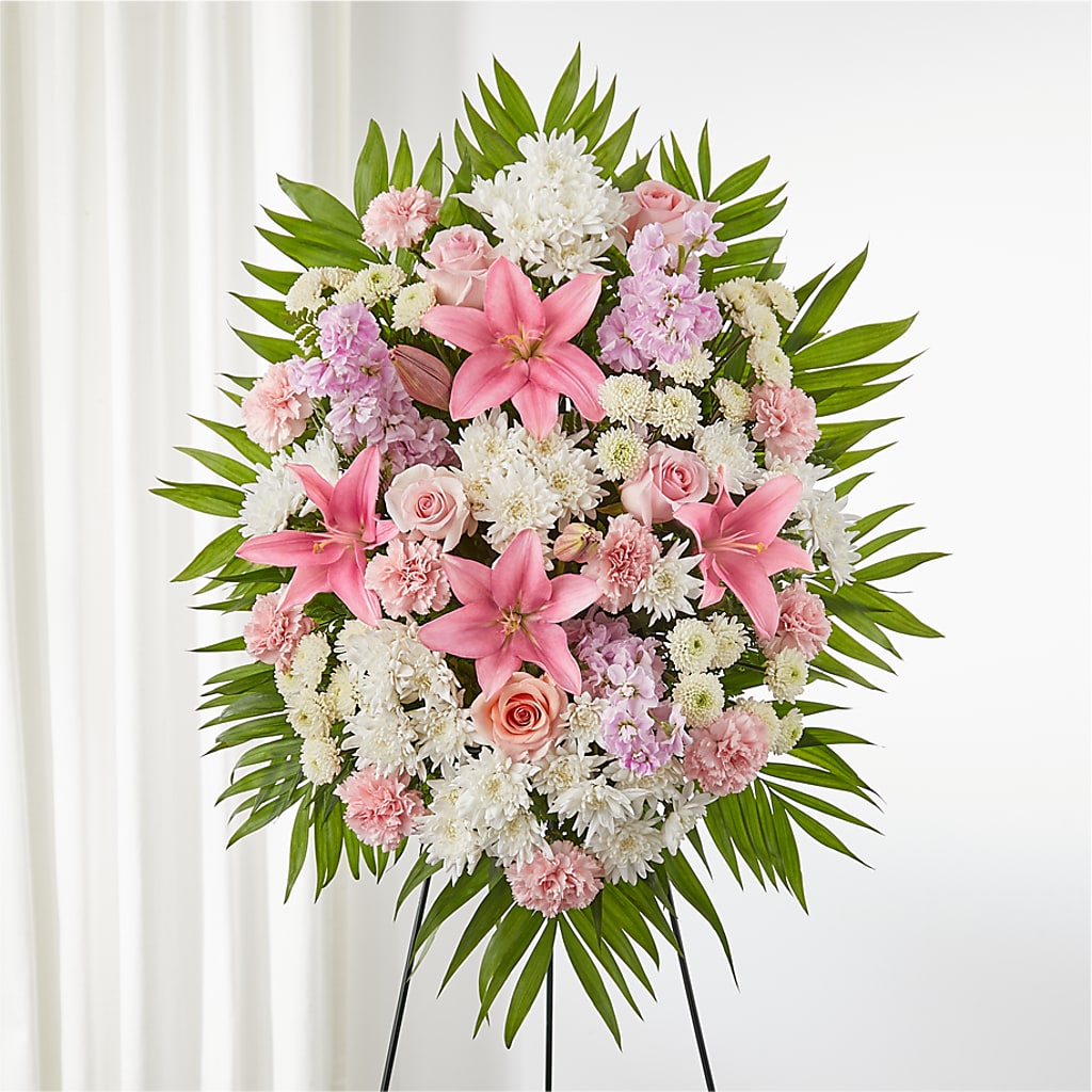 Offering Solace Standing Spray – Heartfield Florist, Huntsville TX