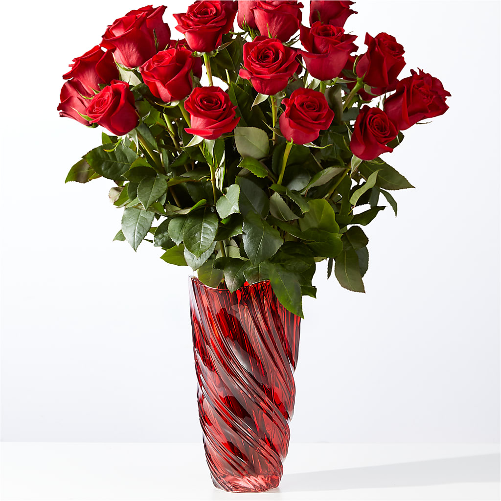 Classic Love Red Rose Bouquet with Luxe Swirl Vase – Heartfield Florist, Huntsville TX