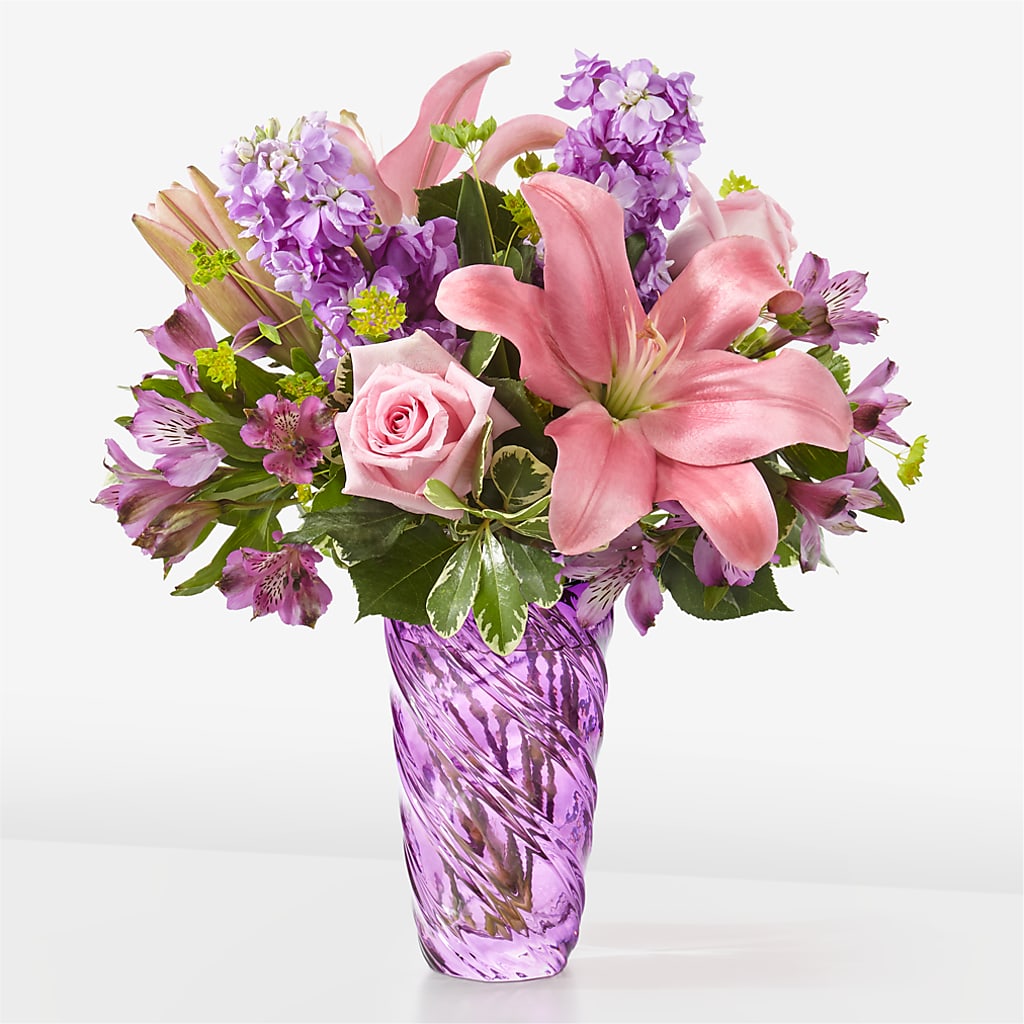 Precious Petals Bouquet with Luxe Swirl Vase – Heartfield Florist, Huntsville TX