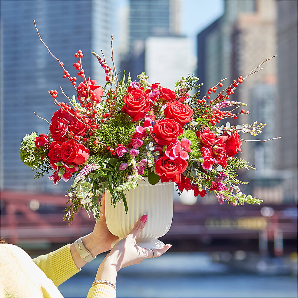 Big Red Bow Bouquet –  Heartfield Florist, Huntsville TX