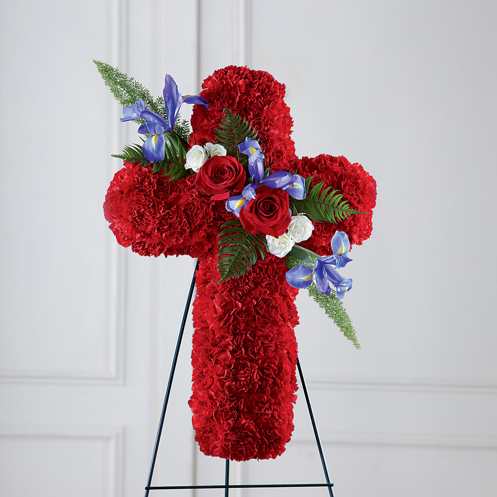 Faithful Hero Floral Cross –  Heartfield Florist, Huntsville TX