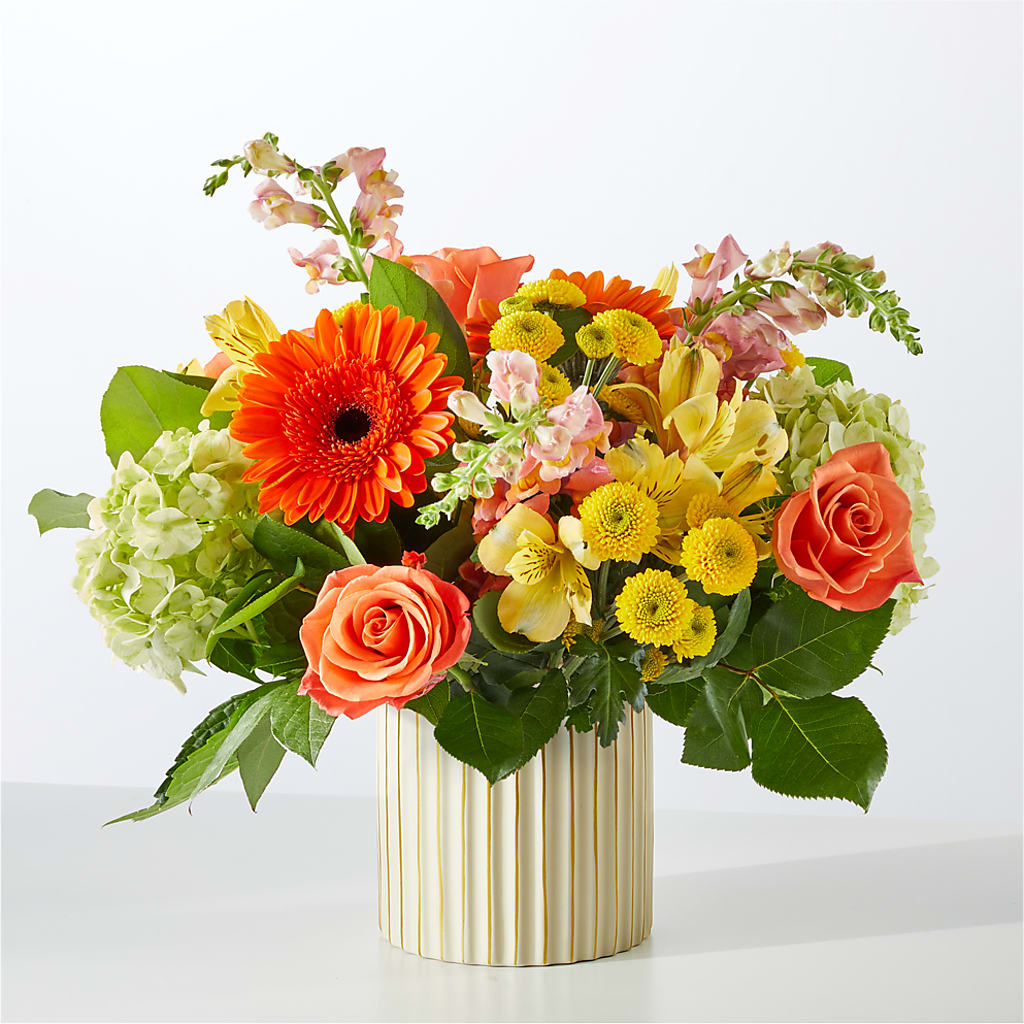 Autumn Sunshine Bouquet with Ivory Vase –  Heartfield Florist, Huntsville TX