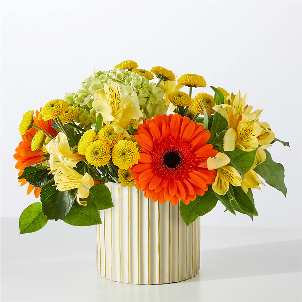 Autumn Sunshine Bouquet with Ivory Vase –  Heartfield Florist, Huntsville TX
